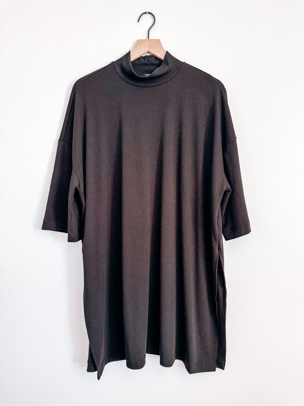 Lala Black Ribbed Mock Neck Oversized Tunic Top XL